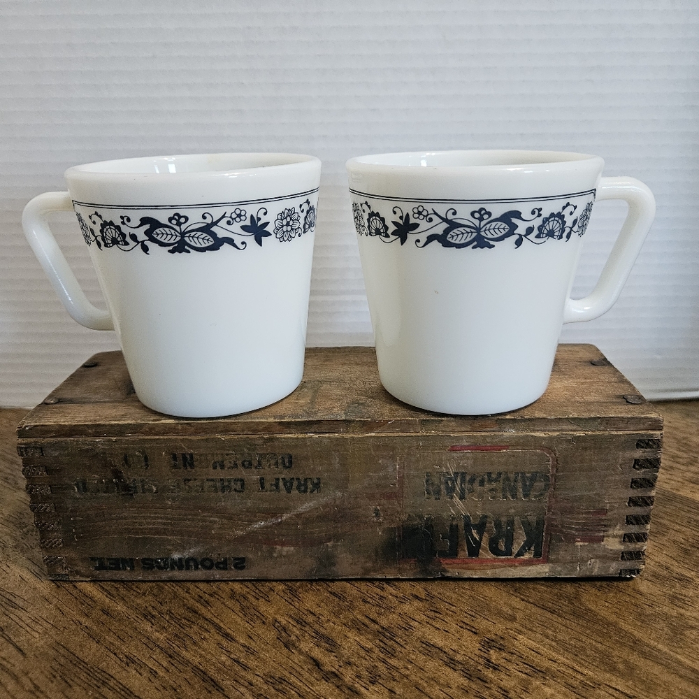 Pyrex Vintage White and Blue Floral Mugs Set Of 2